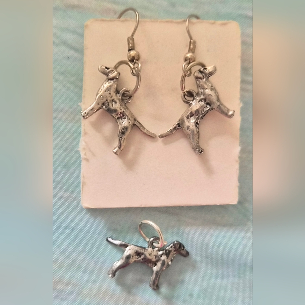 Silver Dog Charm Earring and Pendant Set - Women's Jewelry